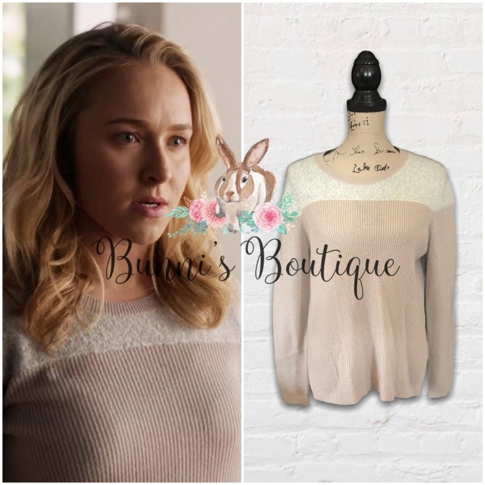 Juliette Barnes' Rebecca Taylor Cashmere Fuzzy-Yoke Pullover Sweater